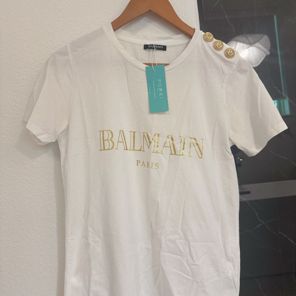 Balmain White Cotton T-Shorts with Gold Buttons